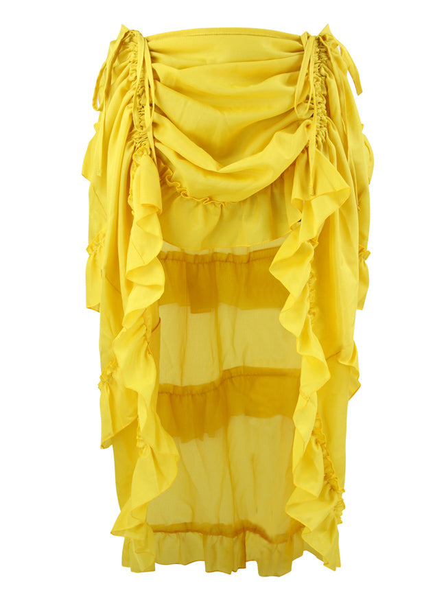 Fashion Yellow High Low Tulle Skirts Chic Ruffle Puffy Tulle Zipper Waist  Maxi Skirt Elegant Tiered Tulle Women Long Skirts Summ - AliExpress